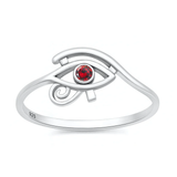 Sterling Silver Oxidized And Polished Garnet CZ Eye Of Horus Ring