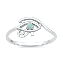 Load image into Gallery viewer, Sterling Silver Oxidized And Polished Eye Of Horus Larimar Stone Ring