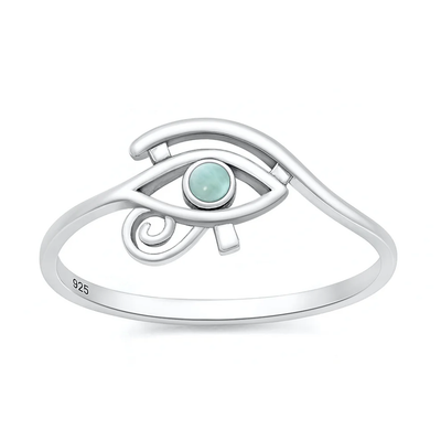 Sterling Silver Oxidized And Polished Eye Of Horus Larimar Stone Ring