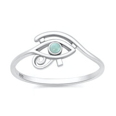 Sterling Silver Oxidized And Polished Eye Of Horus Larimar Stone Ring