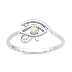 Sterling Silver Oxidized And Polished Eye Of Horus Moonstone Stone Ring