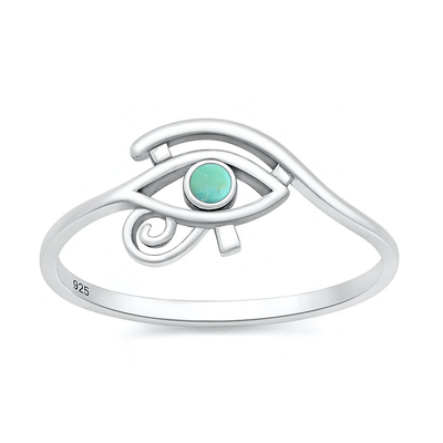 Sterling Silver Oxidized And Polished Eye Of Horus Genuine Turquoise Stone Ring