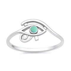 Sterling Silver Oxidized And Polished Eye Of Horus Genuine Turquoise Stone Ring
