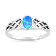 Load image into Gallery viewer, Sterling Silver Oxidized And Polished Celtic Blue Lab Opal Ring