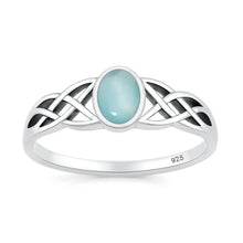 Load image into Gallery viewer, Sterling Silver Oxidized And Polished Celtic Knots Larimar Stone Ring