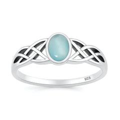Sterling Silver Oxidized And Polished Celtic Knots Larimar Stone Ring