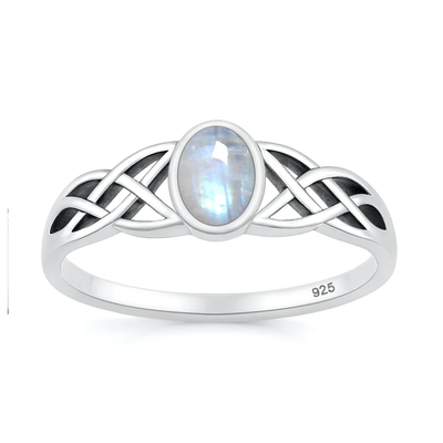 Sterling Silver Oxidized And Polished Celtic Moonstone Stone Ring
