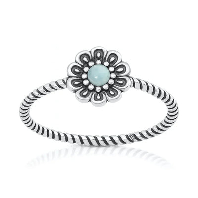 Sterling Silver Oxidized And Polished Flower Larimar Ring