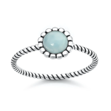 Load image into Gallery viewer, Sterling Silver Oxidized And Polished Flower Larimar Stone Ring