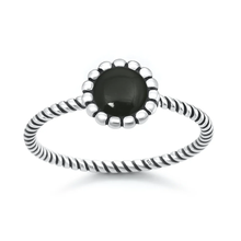 Load image into Gallery viewer, Sterling Silver Oxidized And Polished Flower Black Onyx Stone Ring