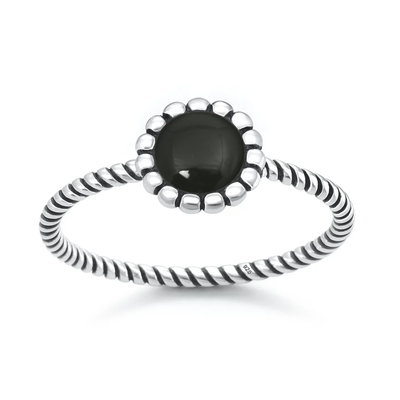 Sterling Silver Oxidized And Polished Flower Black Onyx Stone Ring