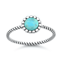 Load image into Gallery viewer, Sterling Silver Oxidized And Polished Flower Turquoise Stone Ring