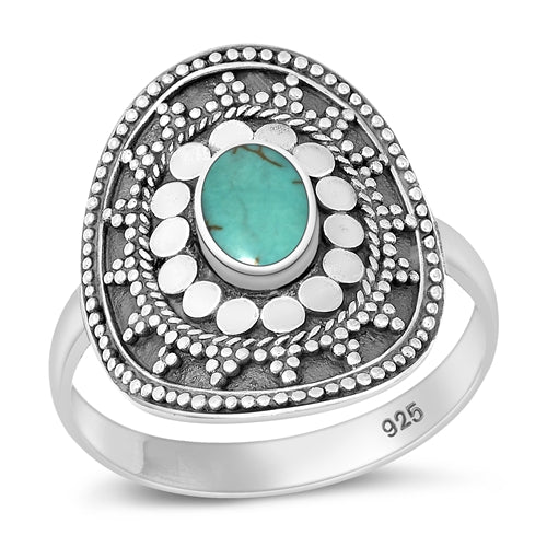 Sterling Silver Oxidized And Polished Turquoise Bali Style Ring