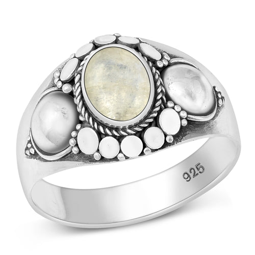 Sterling Silver Oxidized And Polished 13.4mm Moonstone Bali Ring