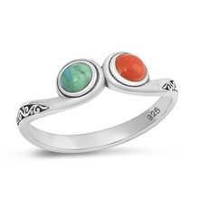 Load image into Gallery viewer, Sterling Silver Oxidized Turquoise and Red Coral Stone Ring