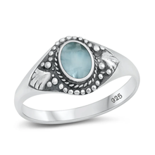 Load image into Gallery viewer, Sterling Silver Oxidized Oval Natural Larimar Bali Style Stone Ring