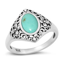 Load image into Gallery viewer, Sterling Silver Oxidized 17.2mm Genuine Turquoise Stone Ring