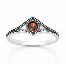 Load image into Gallery viewer, Sterling Silver Oxidized And Polished Garnet CZ Ring
