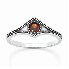 Sterling Silver Oxidized And Polished Garnet CZ Ring