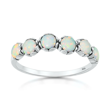 Load image into Gallery viewer, Sterling Silver Oxidized And Polished White Lab Opal Ring
