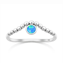 Load image into Gallery viewer, Sterling Silver Oxidized And Polished Bead Design Blue Lab Opal Ring