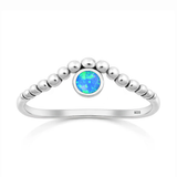 Sterling Silver Oxidized And Polished Bead Design Blue Lab Opal Ring
