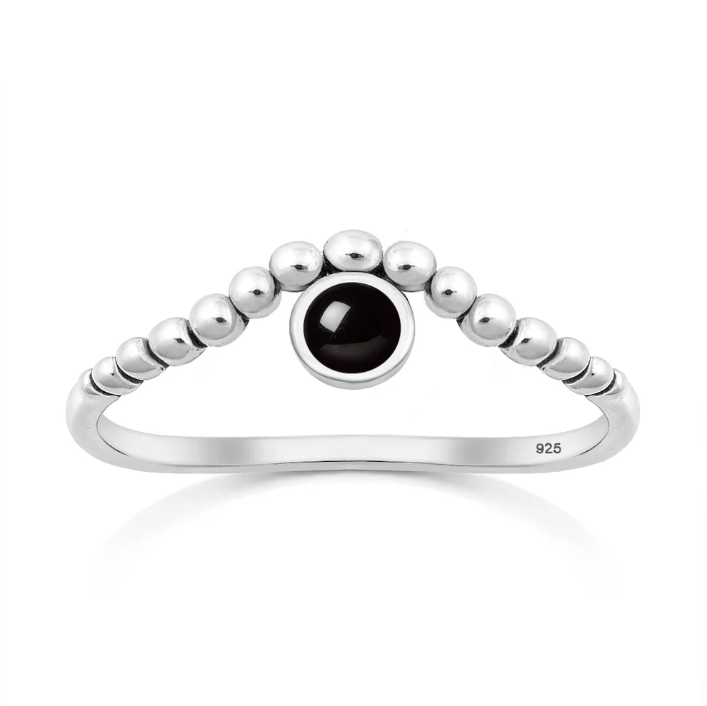 Sterling Silver Oxidized And Polished Lotus Crown Black Onyx Stone Ring
