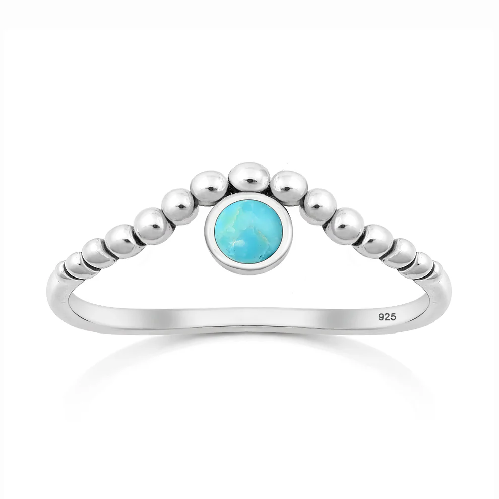 Sterling Silver Oxidized And Polished Bead Design Turquoise Stone Ring