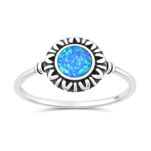 Load image into Gallery viewer, sterling-silver-oxidized-and-polished-blue-lab-opal-sunburst-ring
