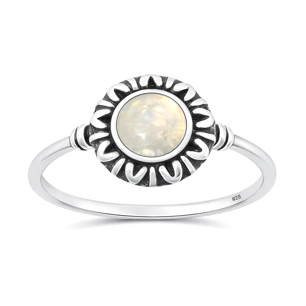 Sterling Silver Oxidized And Polished Moonstone Sunburst Ring
