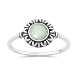 Sterling Silver Oxidized And Polished White Lab Opal Sunburst Ring
