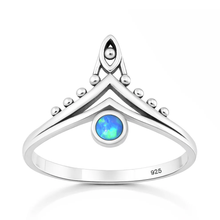 Load image into Gallery viewer, Sterling Silver Oxidized And Polished Celtic Tree Blue Lab Opal Ring