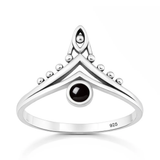 Sterling Silver Oxidized And Polished V Shape Black Agate Stone Ring