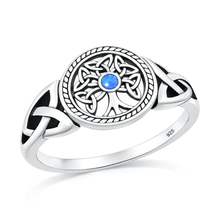 Load image into Gallery viewer, Sterling Silver Oxidized And Polished Celtric Tree Blue Lab Opal Ring