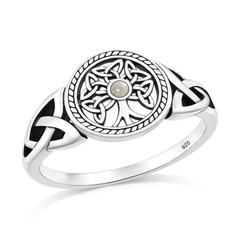 Sterling Silver Oxidized And Polished Celtric Tree Moonstone Stone Ring