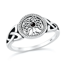 Load image into Gallery viewer, Sterling Silver Oxidized And Polished Celtric Tree Black Onyx Stone Ring