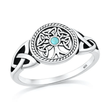 Sterling Silver Oxidized And Polished Celtric Tree Genuine Turquoise Stone Ring