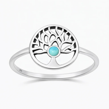 Load image into Gallery viewer, Sterling Silver Oxidized And Polished Tree Of Life Turquoise Stone Ring