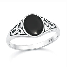 Load image into Gallery viewer, Sterling Silver Oxidized And Polished Celtic Knot Black Agate Stone Ring