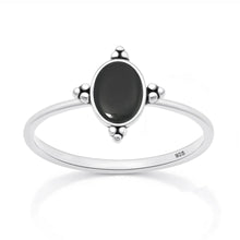 Load image into Gallery viewer, Sterling Silver Oxidized And Polished Black Agate Stone Ring