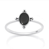 Sterling Silver Oxidized And Polished Black Agate Stone Ring
