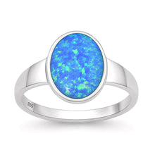 Load image into Gallery viewer, Sterling Silver Oxidized And Polished Oval Blue Lab Opal Ring