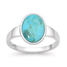 Load image into Gallery viewer, Sterling Silver Oxidized And Polished Oval Turquoise Stone Ring