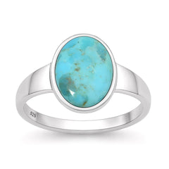 Sterling Silver Oxidized And Polished Oval Turquoise Stone Ring