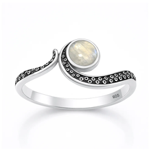 Load image into Gallery viewer, Sterling Silver Oxidized And Polished Tentacle Moonstone Stone Ring