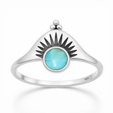 Sterling Silver Oxidized And Polished 12.5mm Sunburst Turquoise Stone Ring