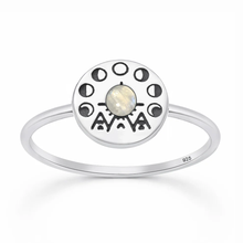 Load image into Gallery viewer, Sterling Silver Oxidized And Polished Tribal Moon Phase Moonstone Stone Ring