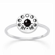 Load image into Gallery viewer, Sterling Silver Oxidized And Polished Tribal Moon Phase Black Onyx Stone Ring