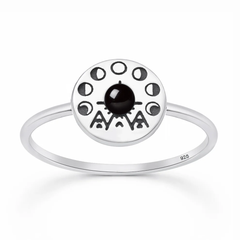 Sterling Silver Oxidized And Polished Tribal Moon Phase Black Onyx Stone Ring