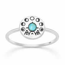 Load image into Gallery viewer, Sterling Silver Oxidized And Polished Tribal Moon Phase Turquoise Stone Ring